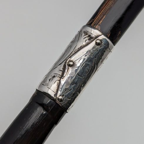 1910年頃 英国アンティーク レディース用ステッキ 曲がりハンドル 純銀装飾 83cm